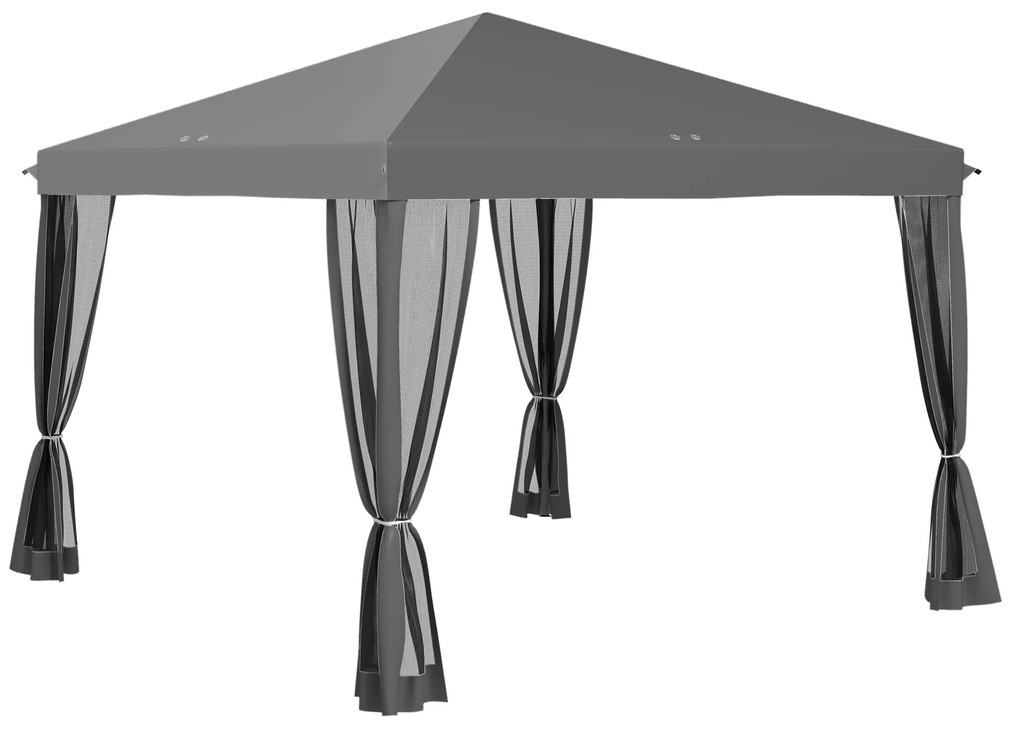Outsunny Tenda pop-up Pavilhão Dobrável de Estilo Colonial 3 x 3 m 4 mosquiteiros + Saco de Transporte cinza | Aosom Portugal