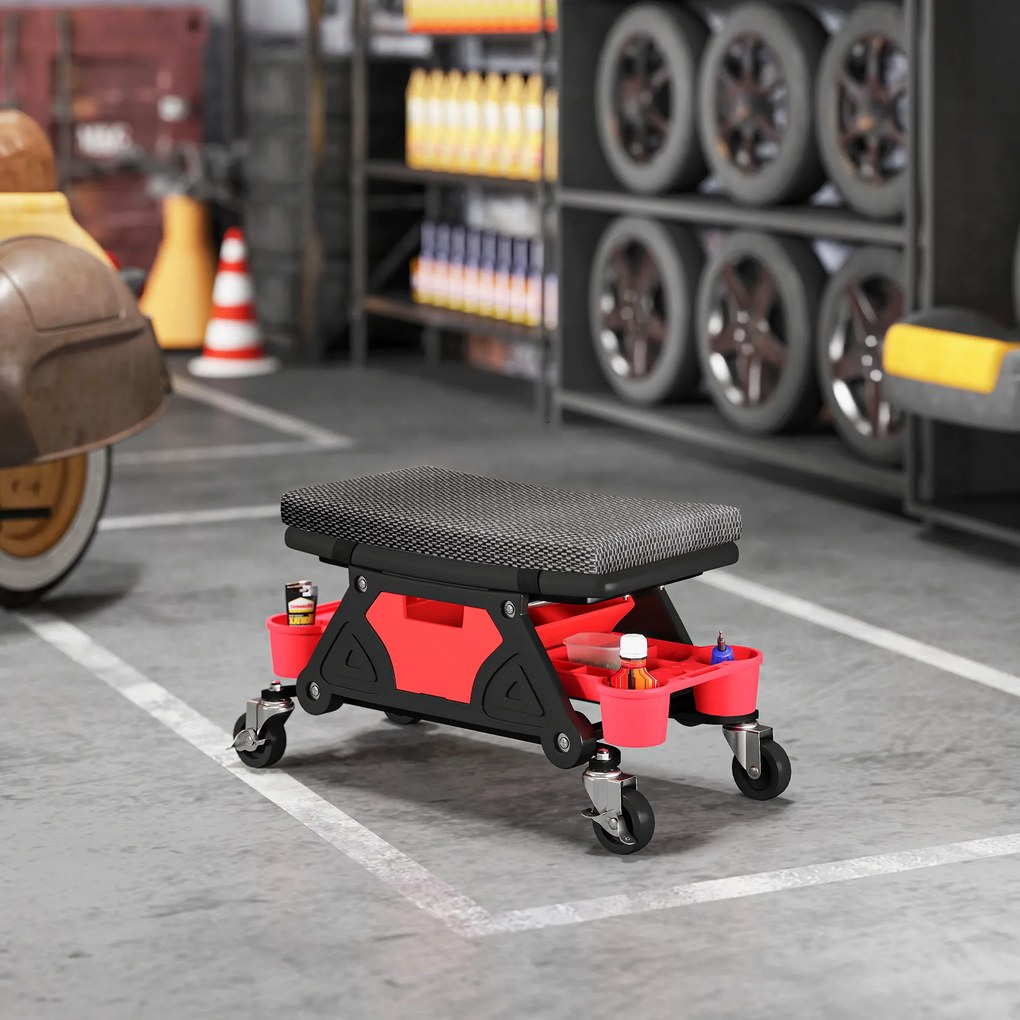 Banco de oficina móvel com capacidade para 135 kg, banco de mecânico com rodas e rotação de 360°, 64,5 x 33 x 35 cm, preto