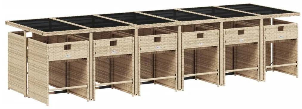 13 pcs conjunto de jantar p/ jardim com almofadões vime PE bege