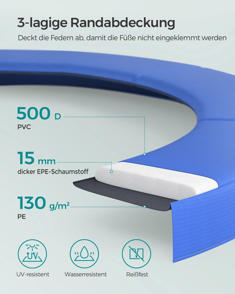 Trampolim Ø 427 cm com rede de segurança e escada Azul escuro