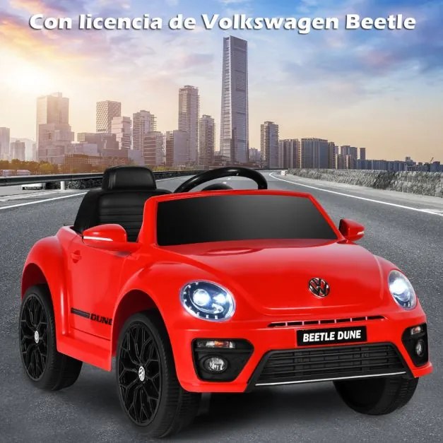 Carro elétrico para crianças bateria 12V Volkswagen Beetle com luzes de controlo remoto e musica 95 x 56 x 47 cm Vermelho