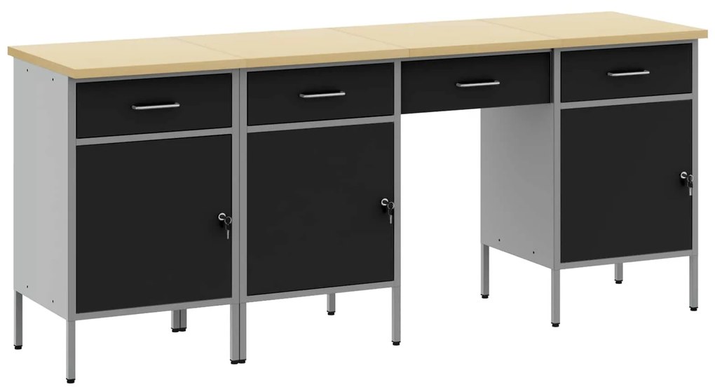 vidaXL Armário de Trabalho com gaveta 4 pcs Preto 200 x 55 x 85 cm