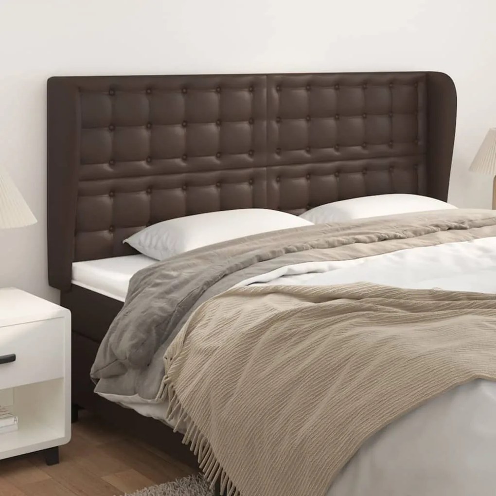 vidaXL Cabeceira cama c/ abas couro artif. 163x23x118/128 cm castanho