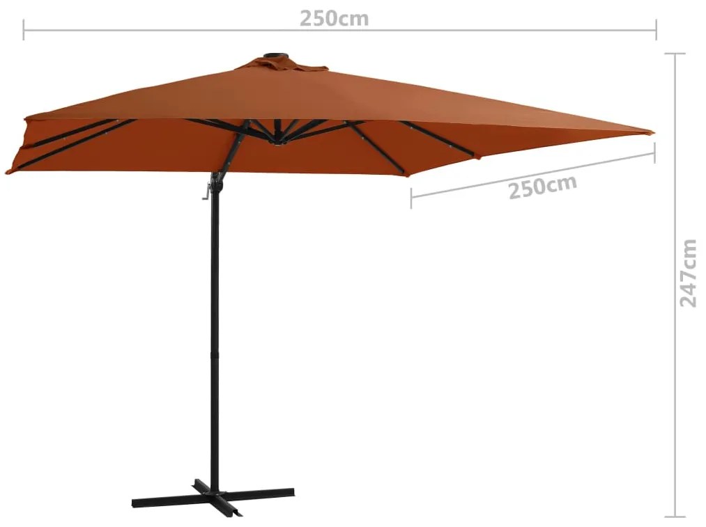 Guarda-sol jardim cantilever c/ luzes LED 250x250 cm terracotta