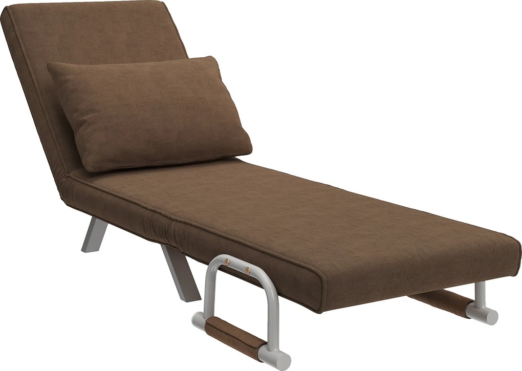 Poltrona-cama convertível de 1 lugar com capa removível, grande conforto, almofada, pés e braços em metal, camurça castanha