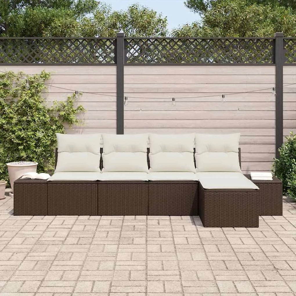 Conjunto de Sofás de Jardim 5 Peças com Almofadas em Rattan Sintético