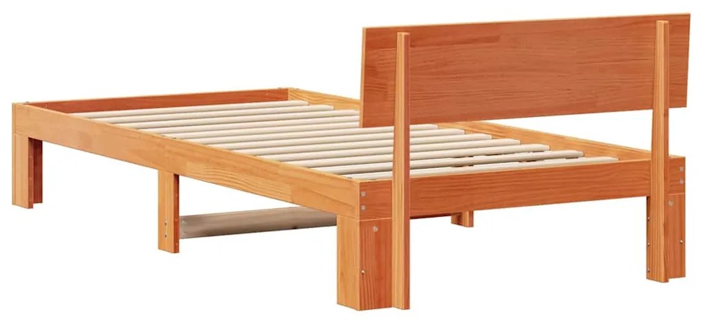 Estrado de Cama com Cabeceira Castanho 90x190 cm Madeira de Pinho Sóli