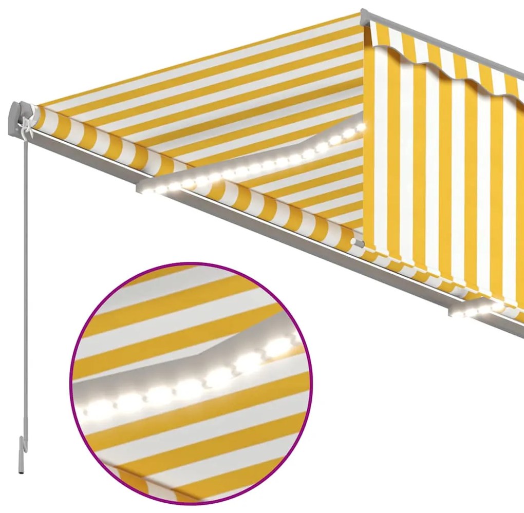 Toldo retrátil manual com estore/LED 3,5x2,5 m amarelo e branco