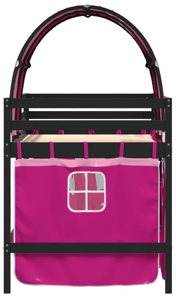 Cama alta para criança com túnel 90x200 cm pinho maciço rosa