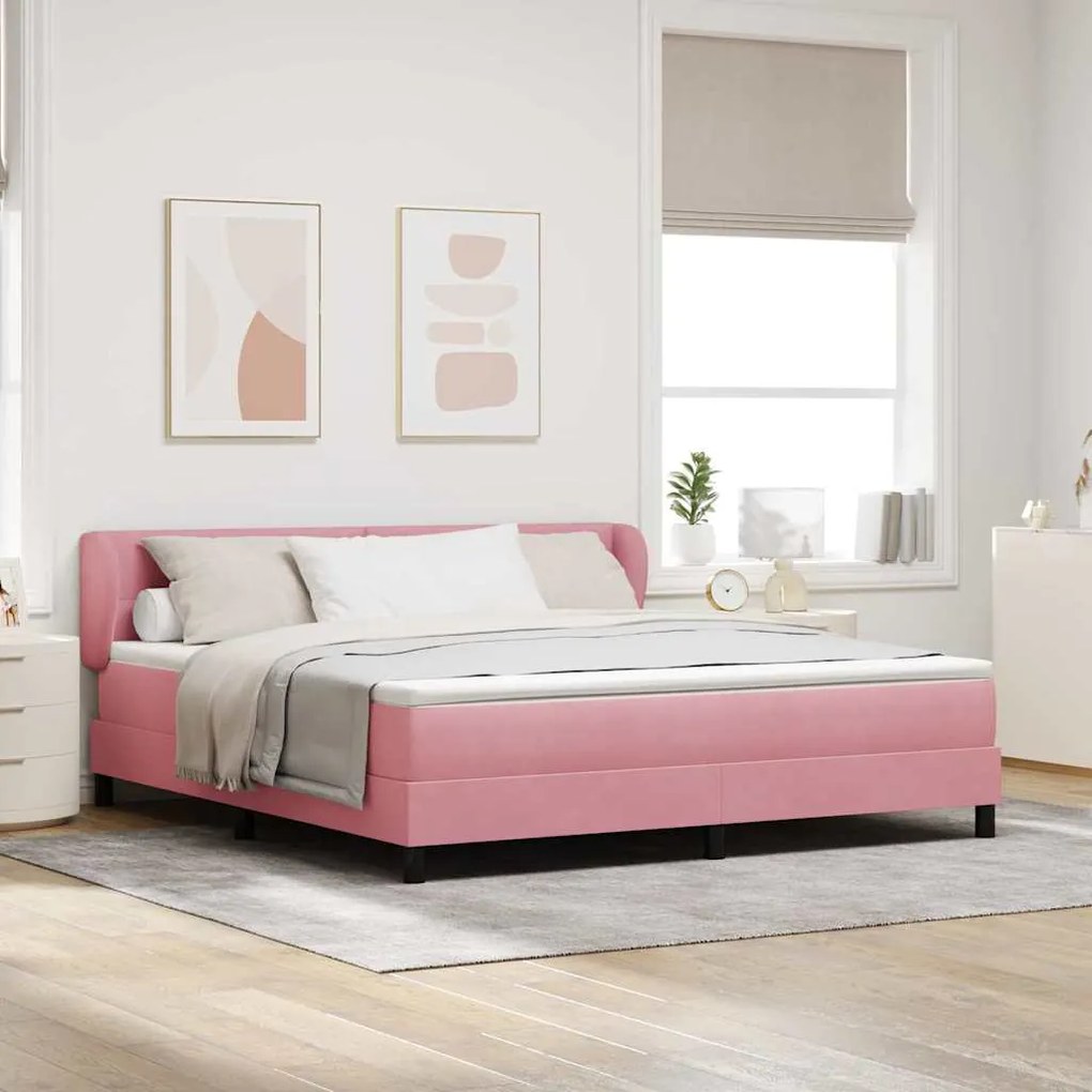 vidaXL Cama Box com colchão com cabeceira Rosa 180 x 200 cm Veludo