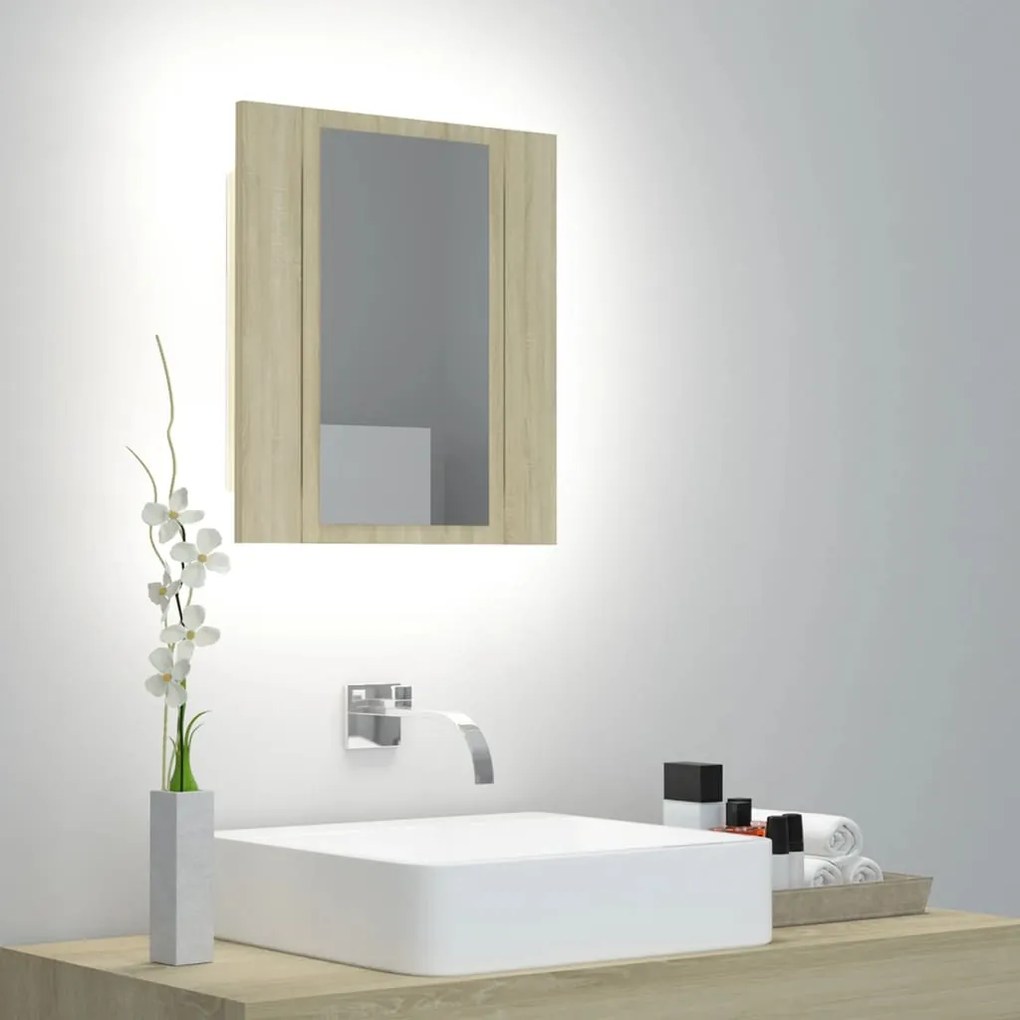 vidaXL Armário espelhado casa de banho LED acrílico carvalho sonoma
