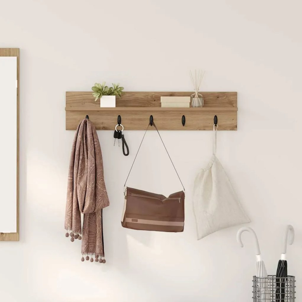 vidaXL Cabideiro de Parede Carvalho Artesanal 80 x 10,5 x 18 cm