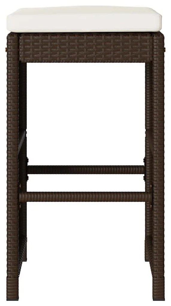 Bancos de bar para jardim com almofadões 6 pcs vime PE castanho