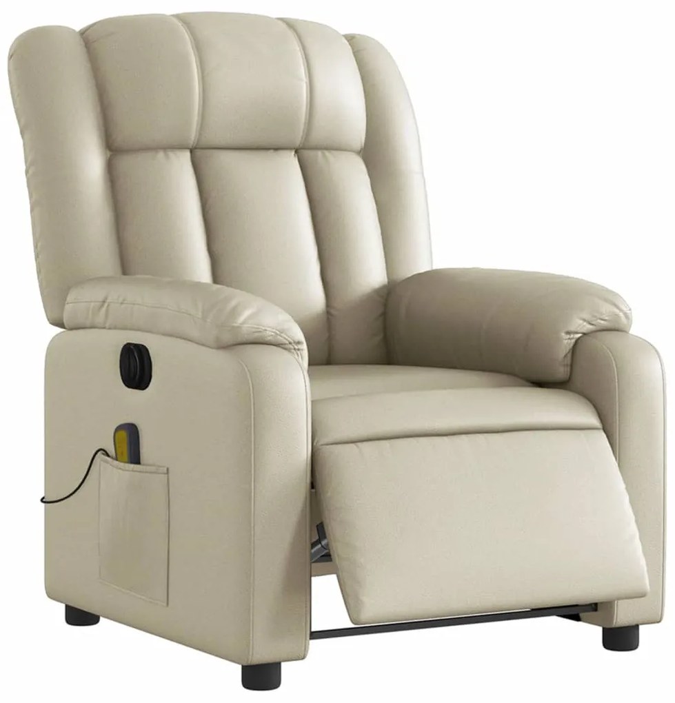 Poltrona massagens reclinável elétrica couro artificial creme