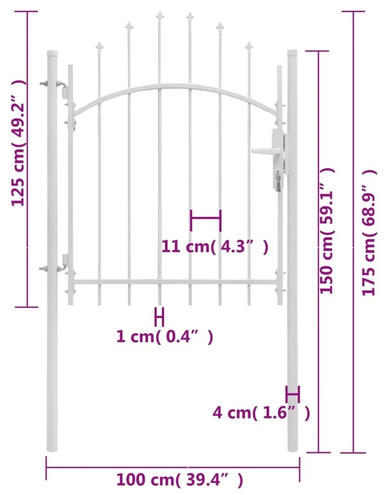 Portão de jardim 1x1,75 m aço branco