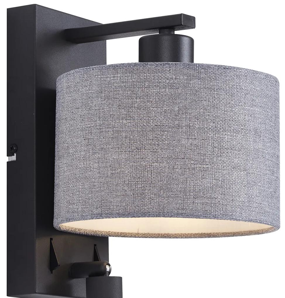 LED Candeeiro de parede moderno preto com candeeiro de leitura redondo cinzento - Puglia Moderno