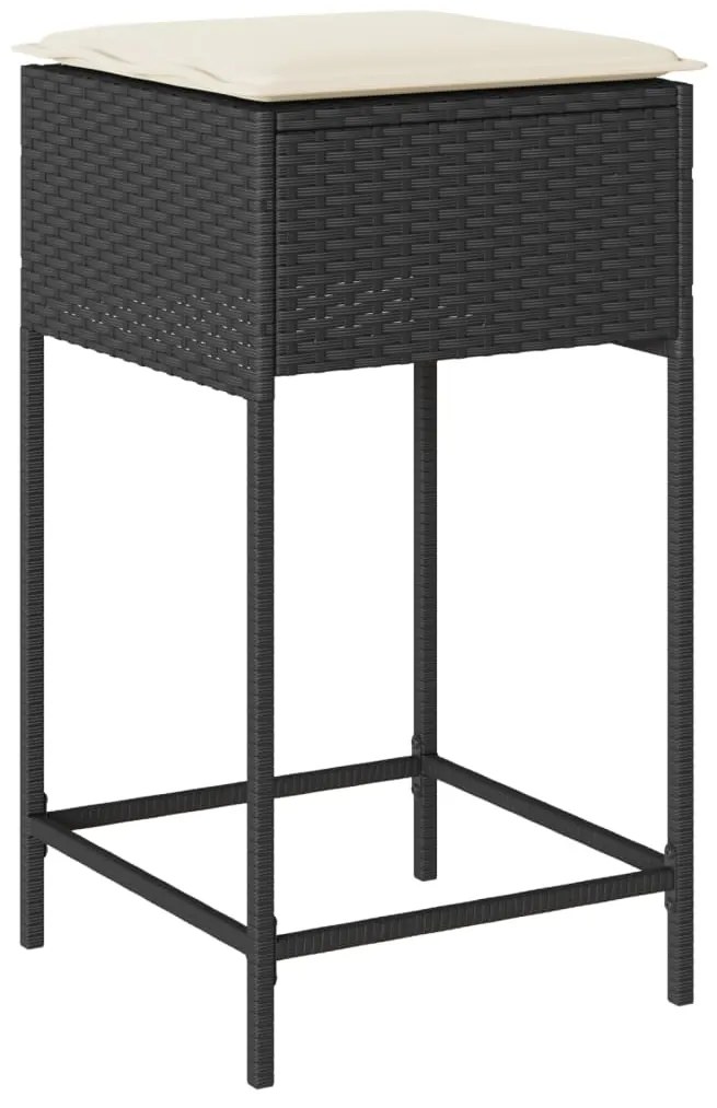 7 pcs conjunto de bar para jardim c/ almofadões vime PE preto