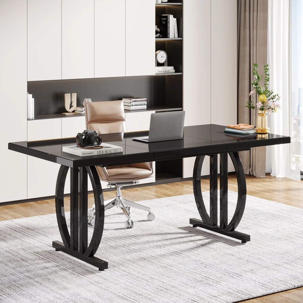 63 mesa -chefe mesa de computador moderna com uma base de metal geométrico