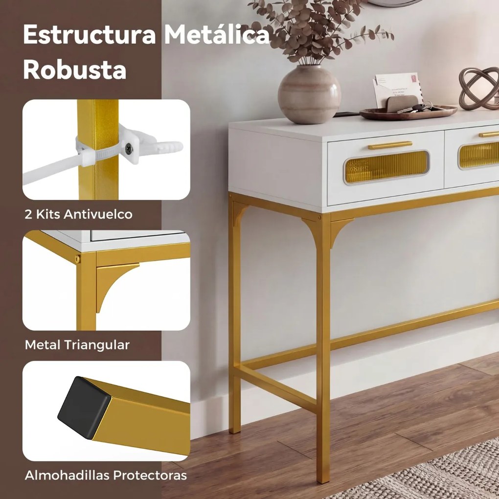 Mesa Consola com luzes LED e estação de carregamento, 90 x 40 x 75 cm, com portas USB e gavetas, estreita, para colocar atrás do sofá, na entrada ou n