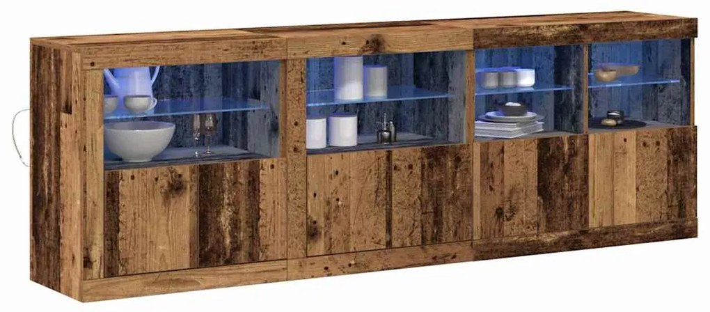 Aparador com Luzes LED Madeira Velha 202x37x67 cm Madeira Reabilitada
