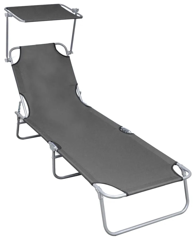 47772 vidaXL Espreguiçadeira dobrável com toldo alumínio cinzento