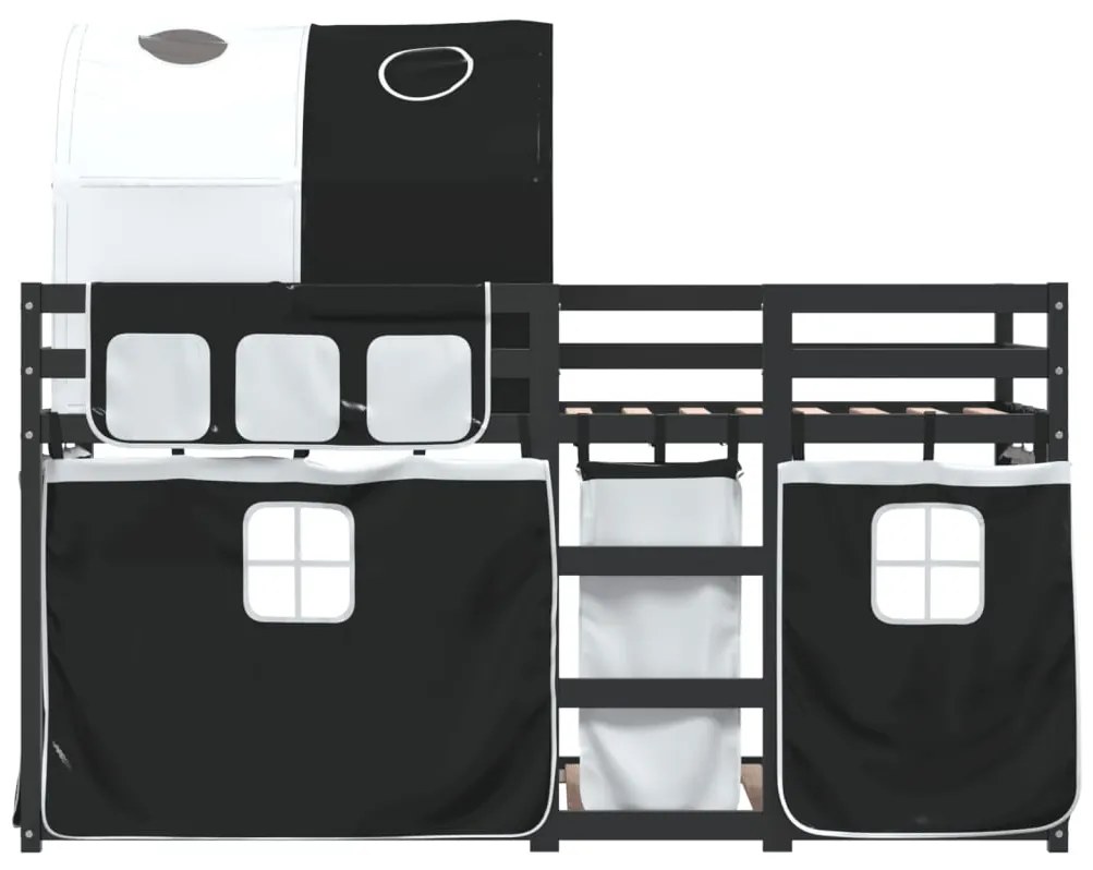 Beliche com cortinas 90x190 cm pinho maciço branco e preto