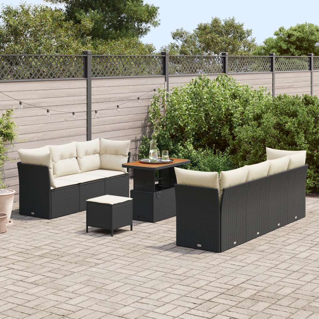 Conjunto de Sofás de Jardim vidaXL de 10 peças com Almofadas Preto Vim
