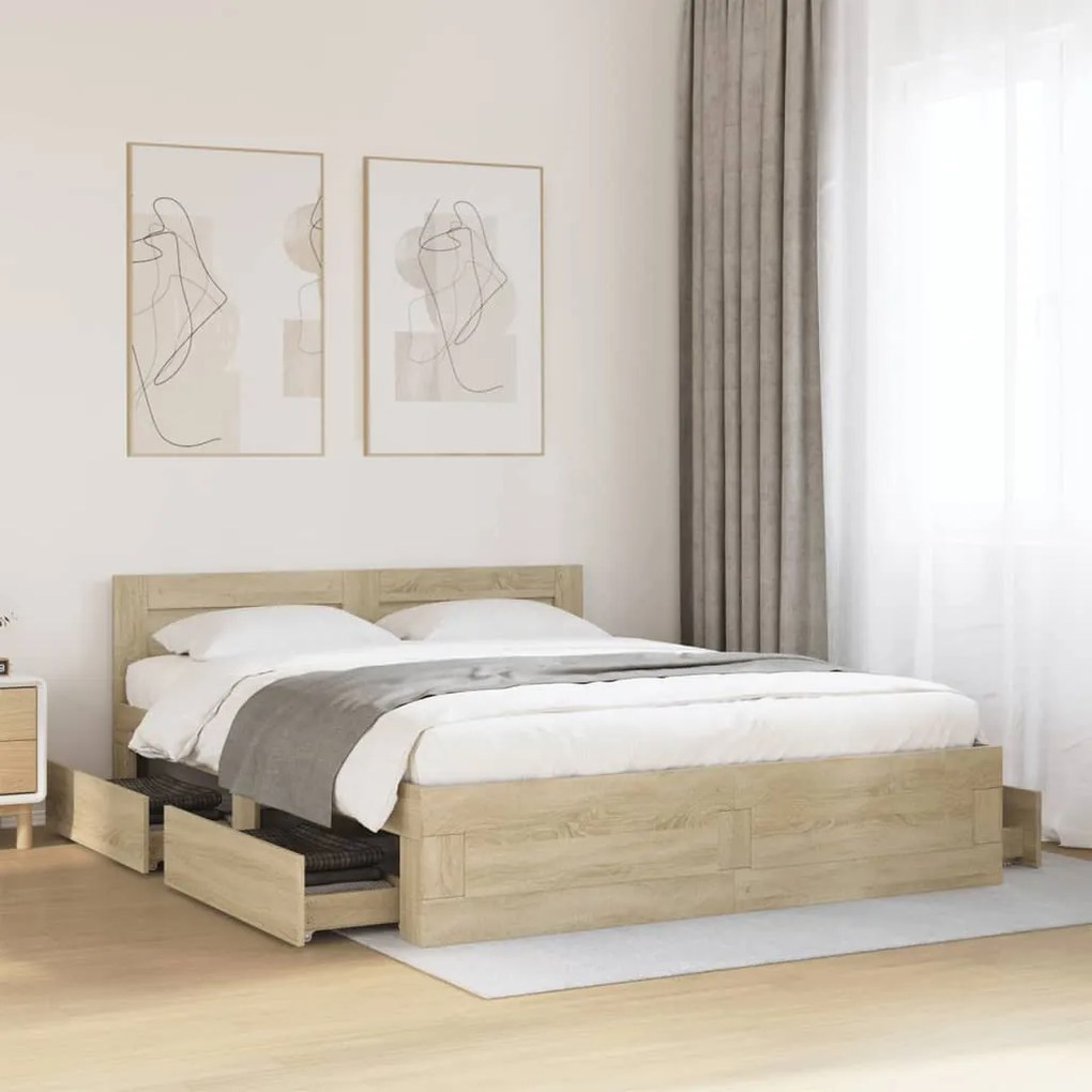 vidaXL Estrutura cama c/ cabeceira derivados madeira carvalho sonoma