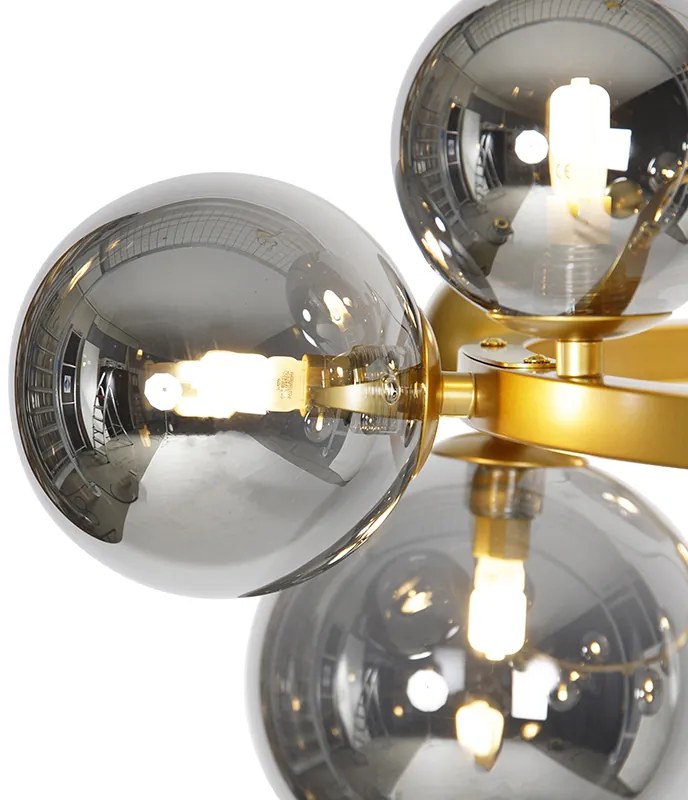 Candeeiro suspenso Art Deco dourado com vidro fumê 12 luzes - David Art Deco