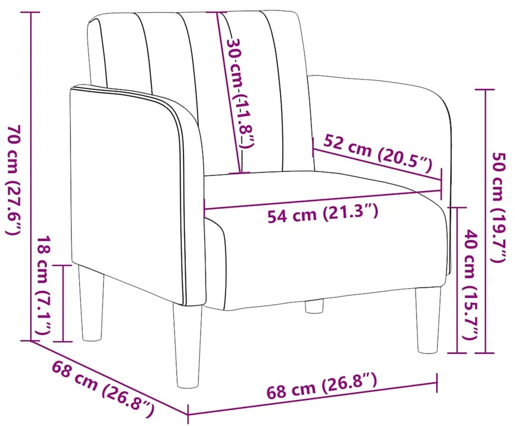 Poltrona com apoio de braços 54 cm veludo cinzento-claro