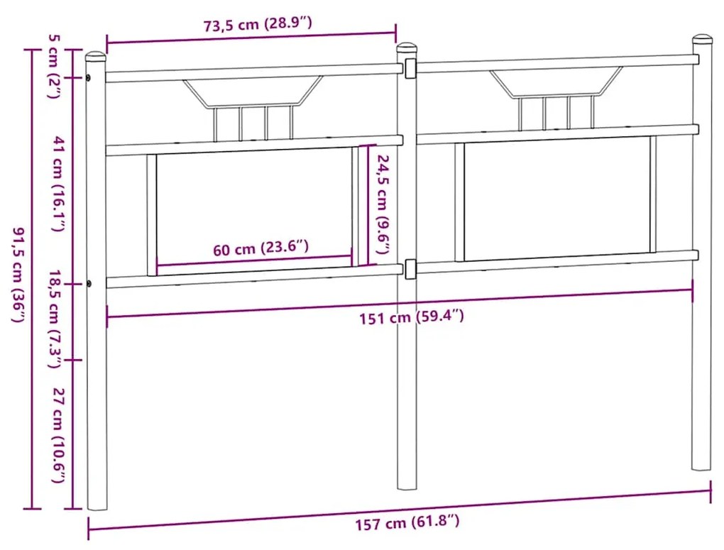 Cabeceira de cama 150 cm derivados madeira/aço carvalho sonoma