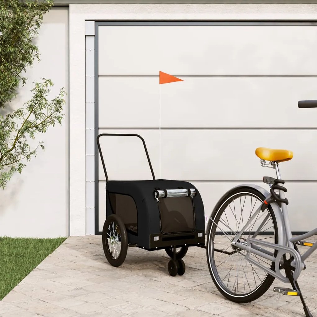 vidaXL Reboque bicicleta p/ animais tecido oxford/ferro preto