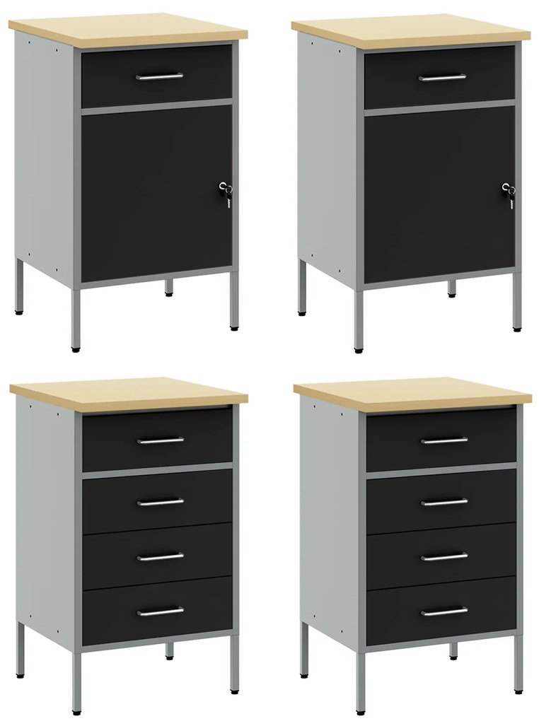 Conjunto de Mobiliário de Trabalho de 4 Peças em Preto e Cinza de Made
