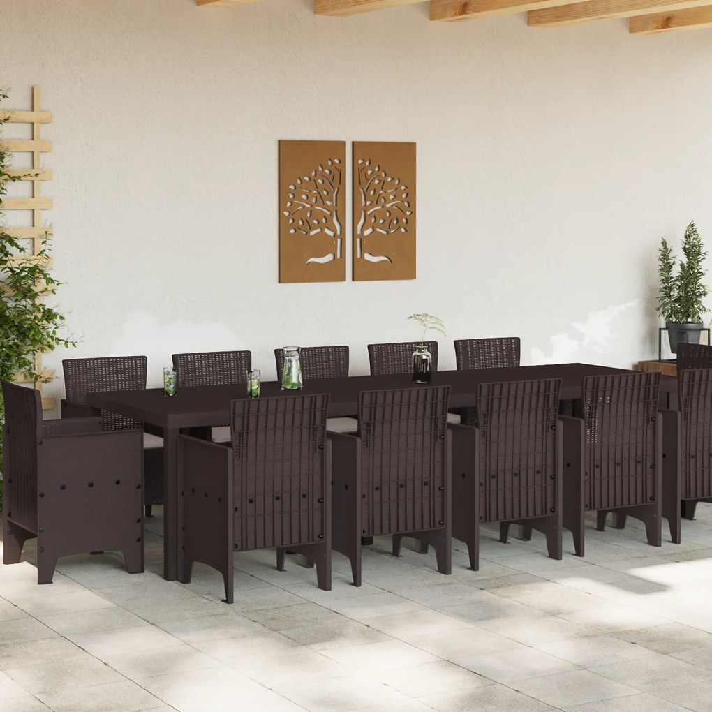 Conjunto de Jantar de Jardim de 13 Peças com Almofadas em Vime Sintéti