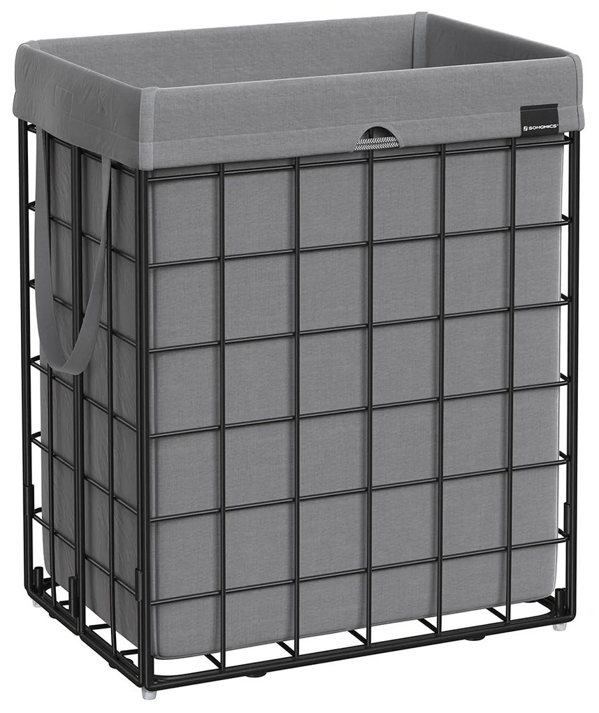 Cesto de roupa suja SONGMICS 90L, cesto de roupa dobrável, cesto de roupa suja, saco removível e lavável, estrutura de arame de metal, para quarto e banheiro, preto e cinza LCB190G01