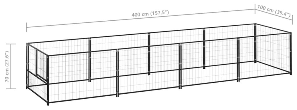 Canil para cães 4 m² aço preto