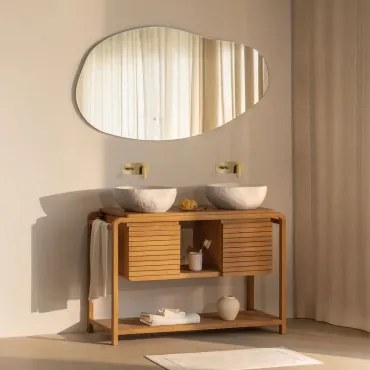 Conjunto De Móvel De Casa De Banho Em Madeira De Teca Bradley 2 X Irregular Em Cimento Branco ↔︎40 Cm Fedro & - Sklum