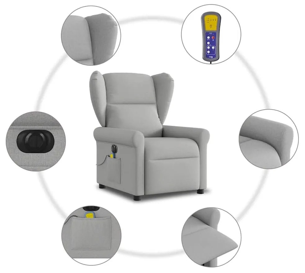 Poltrona massagens reclinável elétrica tecido cinzento-nublado
