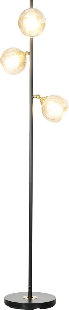 Candeeiro de pé para sala de estar em metal com 3 abajures esféricos em metal cromado, 40 W, Ø 36 x 162 cm (altura), preto e cinzento