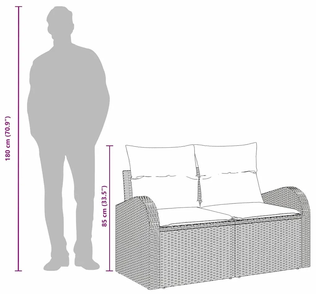 Sofá de Jardim 2 Lugares com Almofadas Preto Rattan Sintético