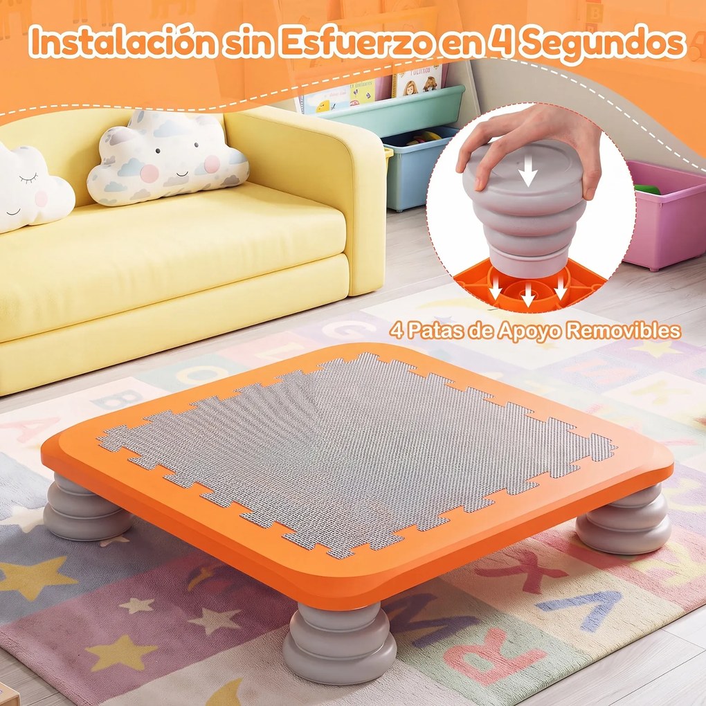 Minitrampolim Infantil, 65 x 65 x 13 cm, Superfície Antiderrapante, Laranja