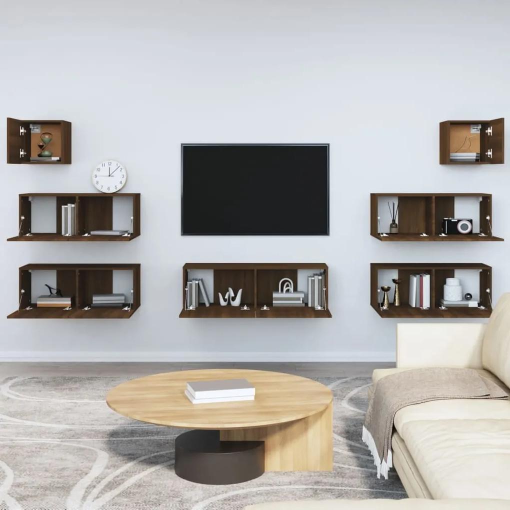 7 pcs conjunto móveis TV derivados de madeira carvalho castanho