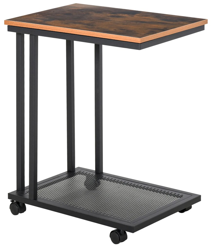 HOMCOM Mesa Auxiliar Rodas Sofá Estilo Retro Aço Madeira Prática Funcional 51x36x61 cm Design Elegante | Aosom Portugal