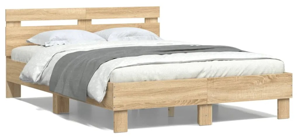 vidaXL Estrutura cama c/ cabeceira derivados madeira carvalho sonoma