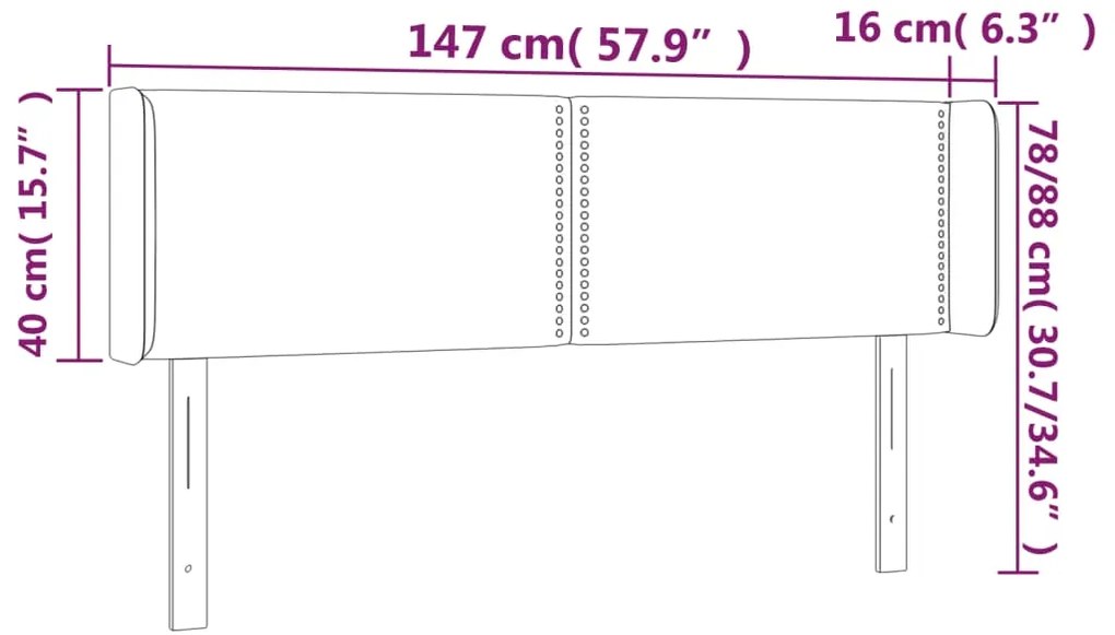 Cabeceira de cama c/ abas tecido 147x16x78/88 cm preto
