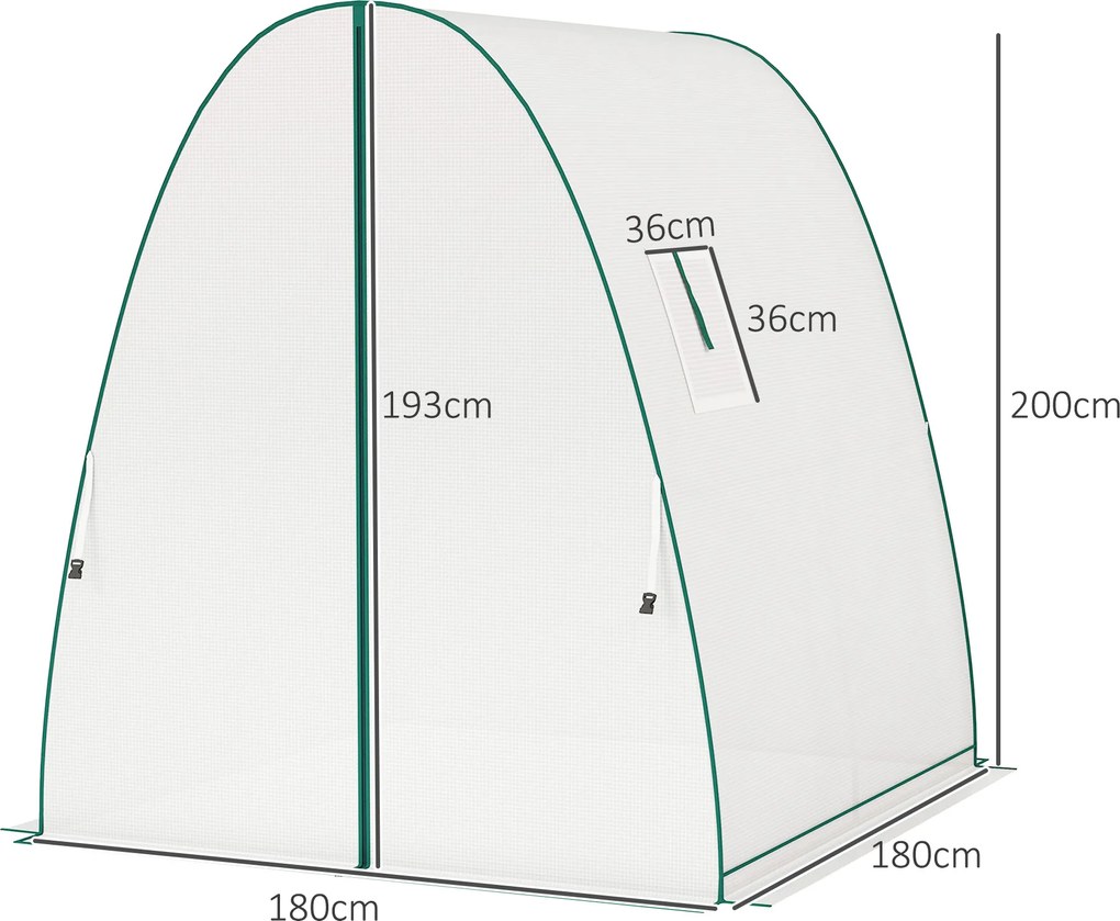 Estufa de jardim 1,8 x 1,8 x 2 m com portas enroláveis e janelas amplas, estufa tipo túnel, branca