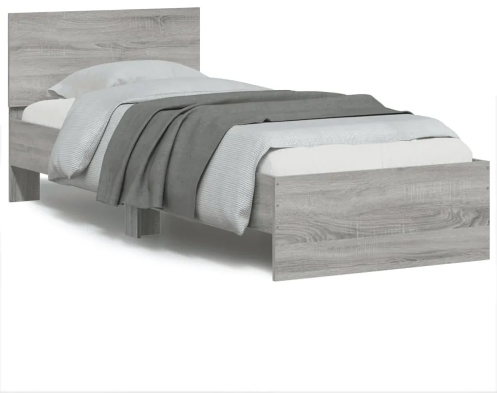 vidaXL Estrutura de cama c/ cabeceira/luzes LED 90x200 cm cinza sonoma