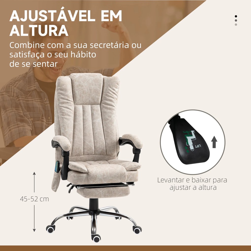Cadeira de Massagem com 6 Pontos de Massagem Ajustáveis com Função de Aquecimento Apoio para os Pés Retrátil Creme
