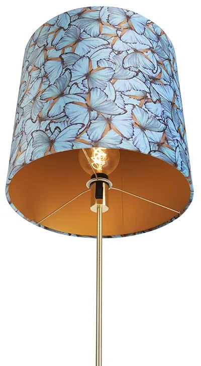 Candeeiro de pé dourado/latão com abajur de veludo borboletas 40/40 cm - Parte Clássico / Antigo