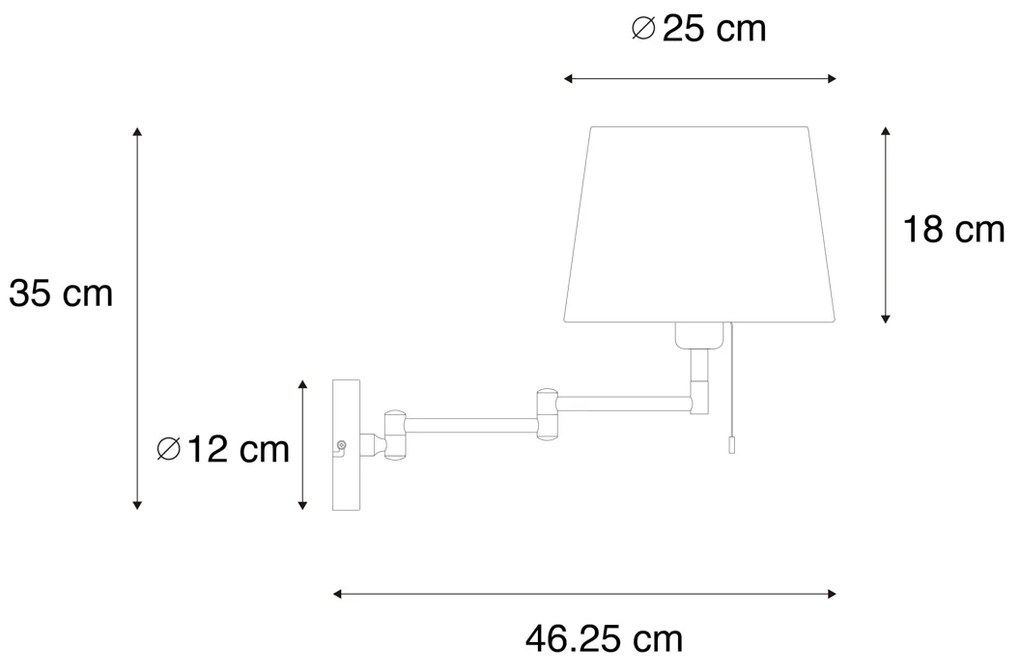 Candeeiro de parede preto com abajur preto e braço ajustável - Ladas Deluxe